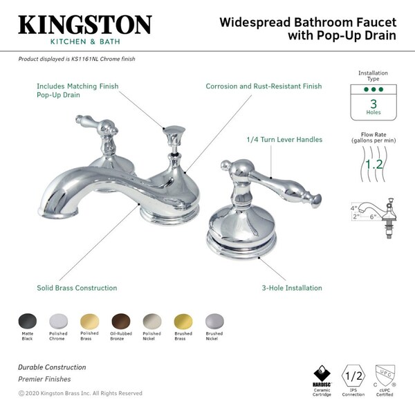 KS1162NL 8 Widespread Bathroom Faucet, Polished Brass